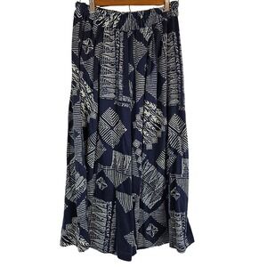 Herta Vintage batik patterned‎ rayon wide leg pants hippy boho blue white size M